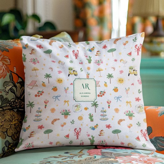 Personalized Summer Watercolor Monogram クッション