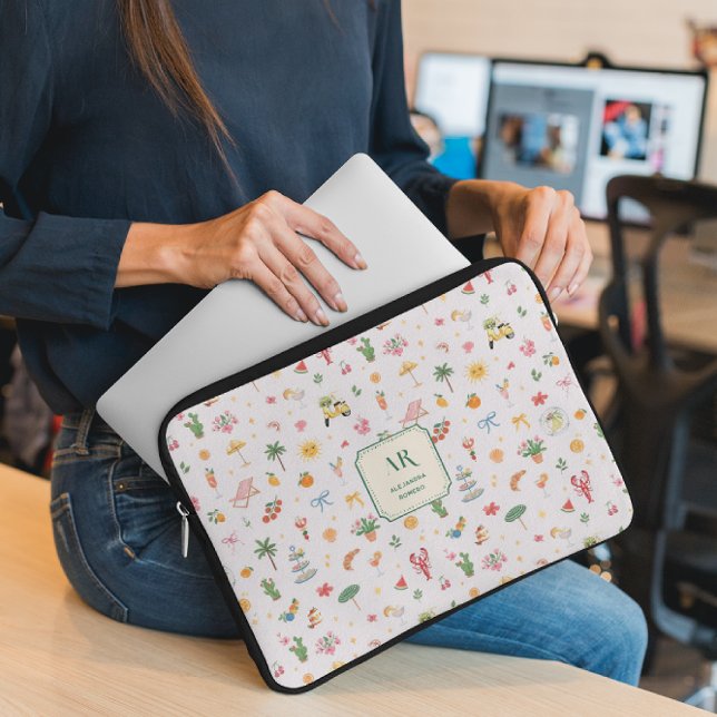 Personalized Summer Watercolor Monogram ラップトップスリーブ (クリエイターアップロード済み)