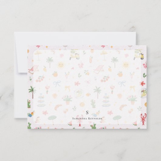 Personalized Summer Watercolor Pattern ノートカード (正面)