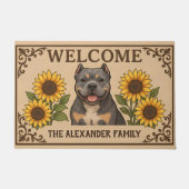 Personalized Sunflower American Bully Dog Welcome ドアマット (正面)