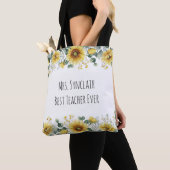 Personalized Sunflower Best Teacher Ever  トートバッグ (クローズアップ)
