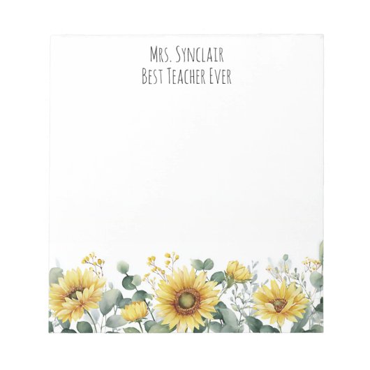Personalized Sunflower Flower Teacher Appreciation ノートパッド (正面)