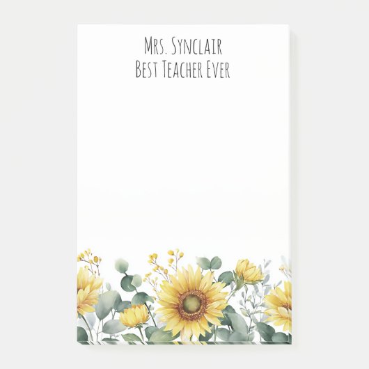 Personalized Sunflower Flower Teacher Appreciation ポストイット (正面)