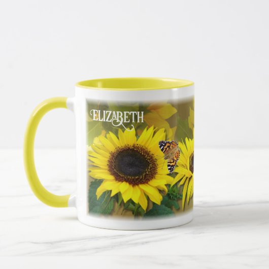 Personalized Sunflowers and Butterflies マグカップ (左)
