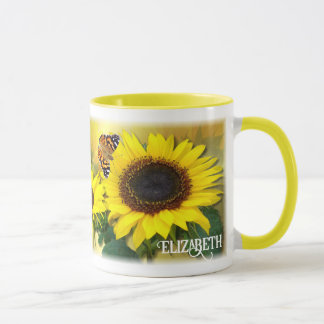 Personalized Sunflowers and Butterflies マグカップ