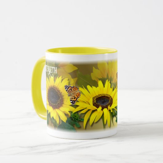 Personalized Sunflowers and Butterflies マグカップ (正面左)