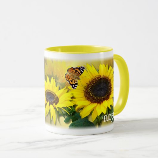 Personalized Sunflowers and Butterflies マグカップ (正面右)