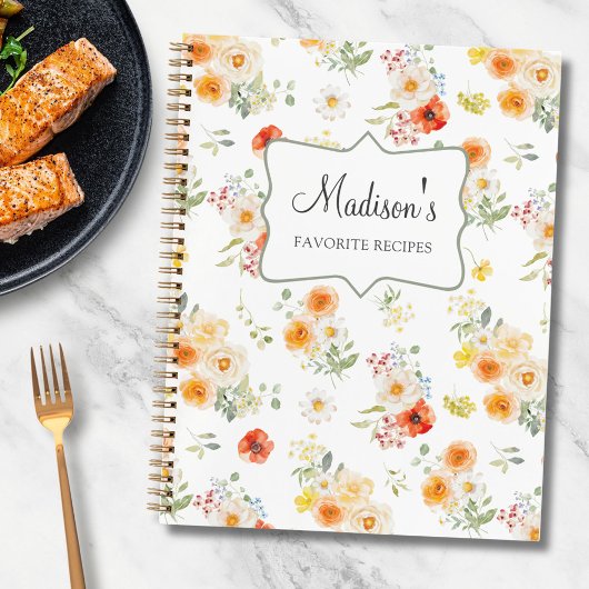 Personalized Sunny Floral Pattern Recipe Book ノートブック