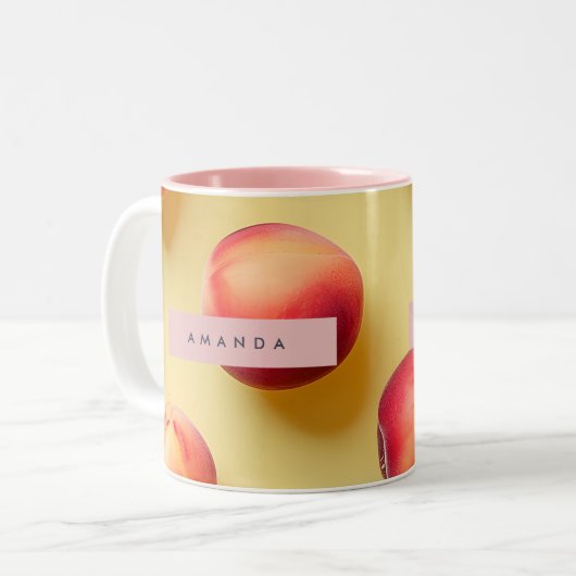 Personalized Sunny Peach Bliss ツートーンマグカップ (正面左)