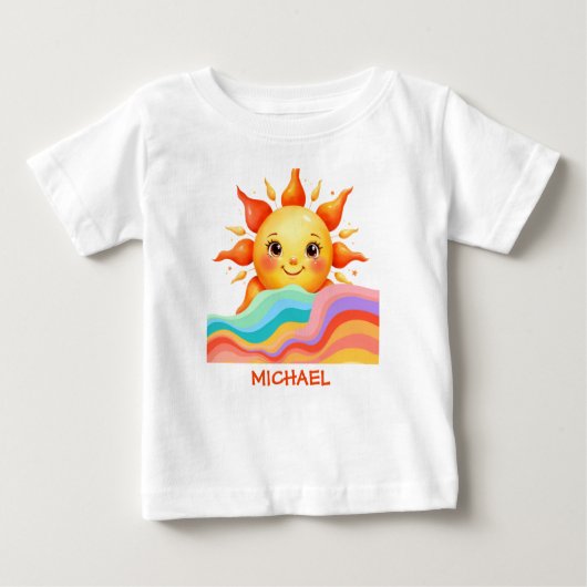 Personalized Sunny Rainbow Baby ベビーTシャツ (正面)