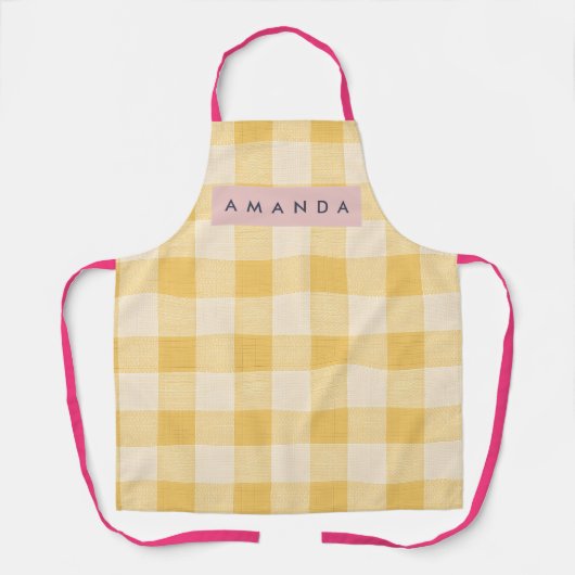 Personalized Sunny Yellow Gingham Plaid  エプロン (正面)