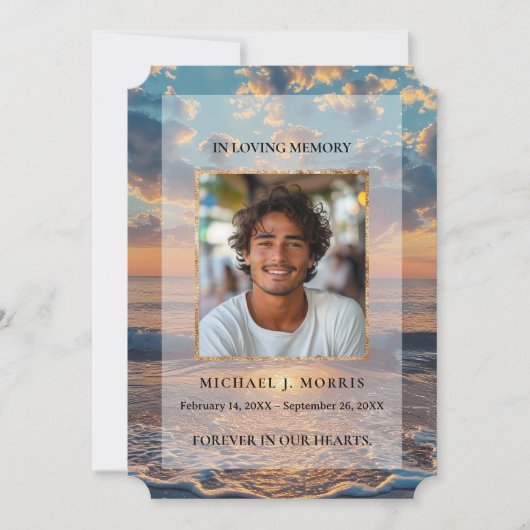 Personalized Sunset Funeral Photo Thank You Card サンキューカード (正面)