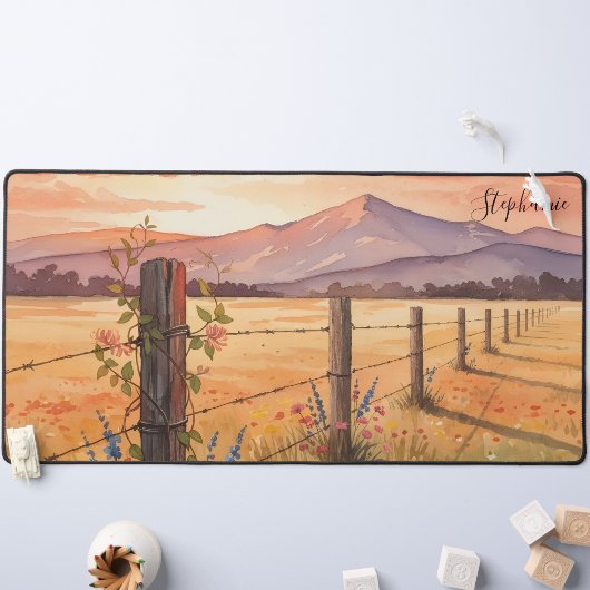 Personalized Sunset Wildflower Field デスクマット