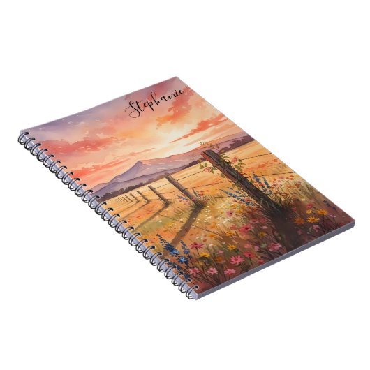 Personalized Sunset Wildflower Journal Notebook ノートブック (右側)