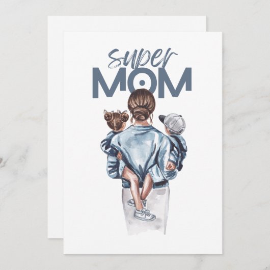 Personalized Super Mom with Son and Daughter Gift (正面/裏面)