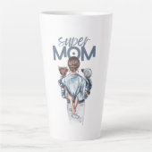 Personalized Super Mom with Son and Daughter Gift カフェラテマグ (正面)