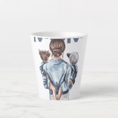 Personalized Super Mom with Son and Daughter Gift カフェラテマグ (正面)