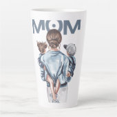 Personalized Super Mom with Son and Daughter Gift カフェラテマグ (正面)