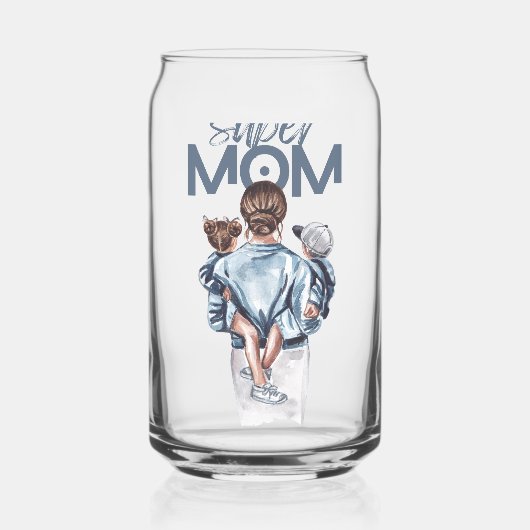 Personalized Super Mom with Son and Daughter Gift ガラス缶 (裏面)
