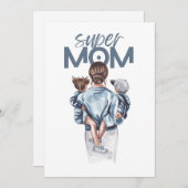 Personalized Super Mom with Son and Daughter Gift シーズンカード (正面/裏面)