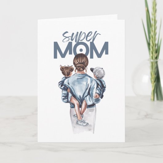 Personalized Super Mom with Son and Daughter Gift シーズンカード (正面)