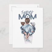 Personalized Super Mom with Son and Daughter Gift シーズンポストカード (正面/裏面)