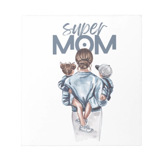 Personalized Super Mom with Son and Daughter Gift ノートパッド (正面)