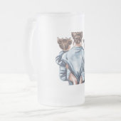 Personalized Super Mom with Son and Daughter Gift フロストグラスビールジョッキ (正面左)