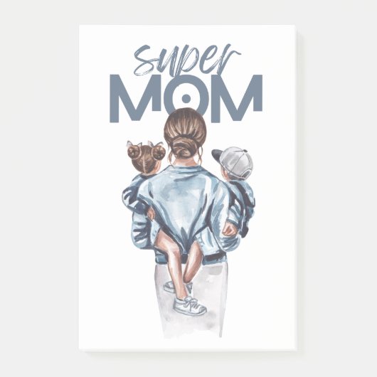 Personalized Super Mom with Son and Daughter Gift  ポストイット (正面)