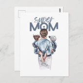 Personalized Super Mom with Son and Daughter Gift ポストカード (正面/裏面)