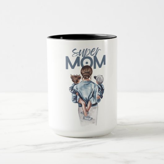 Personalized Super Mom with Son and Daughter Gift マグカップ (中央)