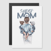 Personalized Super Mom with Son and Daughter Gift  マグネット招待状 (正面/裏面)