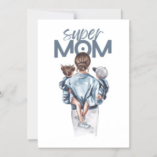 Personalized Super Mom with Son and Daughter Gift  マグネット招待状