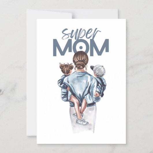 Personalized Super Mom with Son and Daughter Gift  マグネット招待状 (正面)