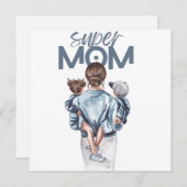 Personalized Super Mom with Son and Daughter Gift  招待状 (正面/裏面)