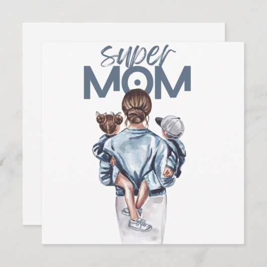Personalized Super Mom with Son and Daughter Gift  招待状 (正面/裏面)