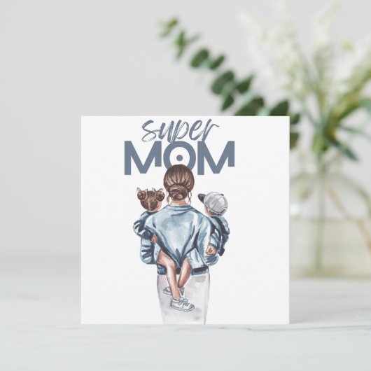 Personalized Super Mom with Son and Daughter Gift  招待状 (スタンド正面)