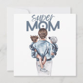 Personalized Super Mom with Son and Daughter Gift  招待状 (正面)