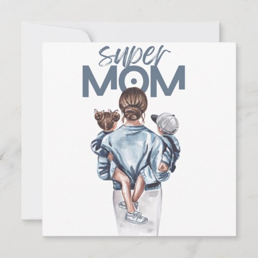 Personalized Super Mom with Son and Daughter Gift  招待状 (正面)