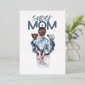 Personalized Super Mom with Son and Daughter Gift 箔招待状 (立ち正面)