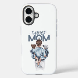 Personalized Super Mom with Son and Daughter Gift iPhone 16ケース