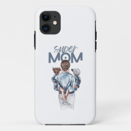 Personalized Super Mom with Son and Daughter Gift iPhone 11 ケース