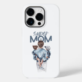 Personalized Super Mom with Son and Daughter Gift Case-Mate iPhone 14 Proケース