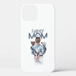 Personalized Super Mom with Son and Daughter Gift iPhone 12 Proケース