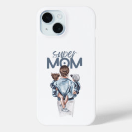Personalized Super Mom with Son and Daughter Gift iPhone 15ケース