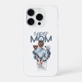 Personalized Super Mom with Son and Daughter Gift iPhone 16 Proケース