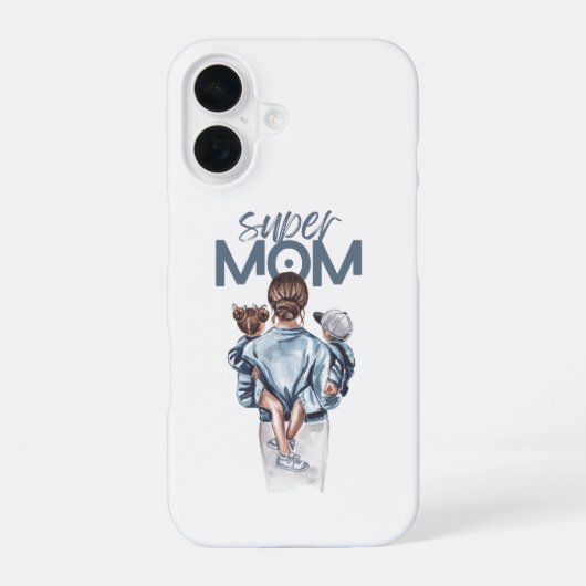 Personalized Super Mom with Son and Daughter Gift iPhone 16ケース (裏面)