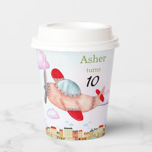 Personalized Sustainable Red Airplane Birthday 紙コップ (正面)