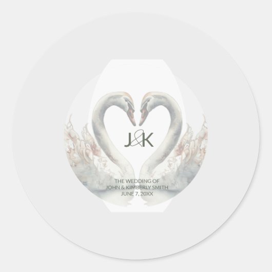 Personalized Swan Wedding Stickers ラウンドシール (正面)