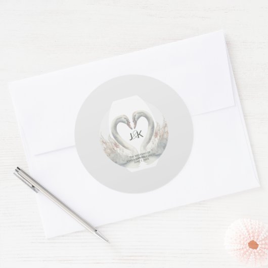 Personalized Swan Wedding Stickers ラウンドシール (封筒)